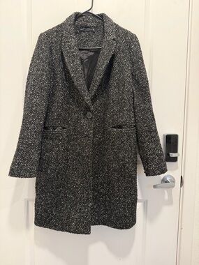 ZARA Black & White Tweed Long Coat